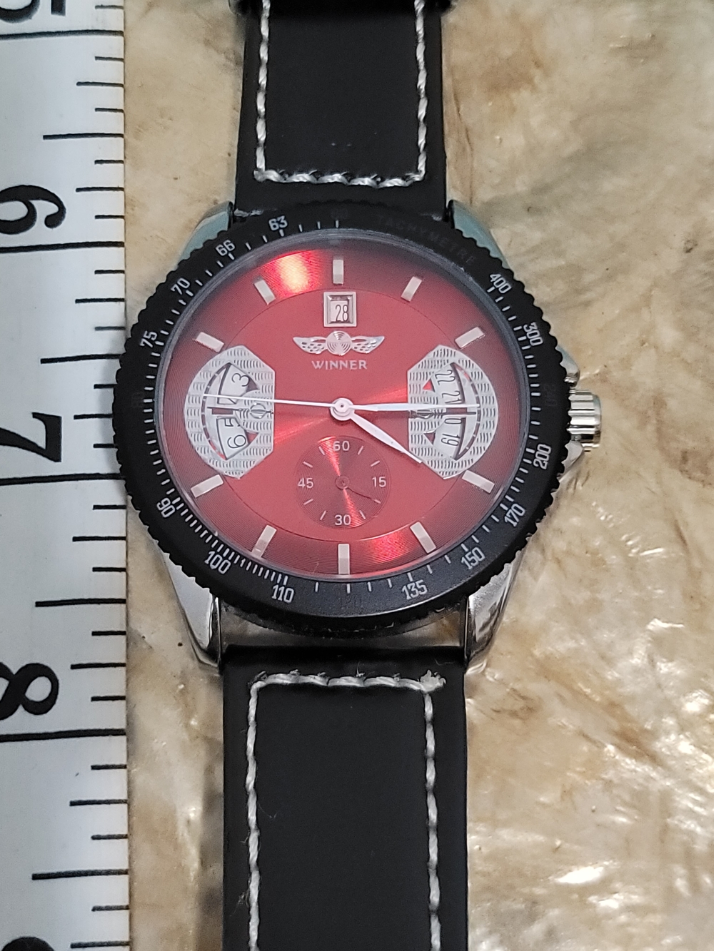 Winner Men's Red Dial Sport Watch with Black Strap